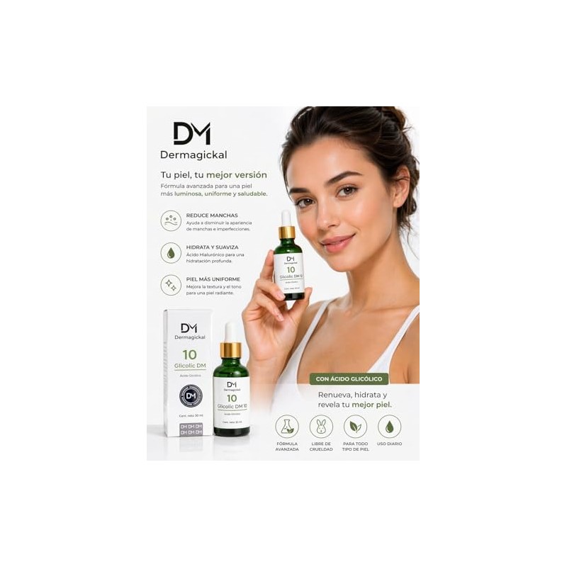 Glicolic DM 10, Sérum Facial con Ácido Glicólico al 10%,