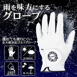 Frank Miura Golf Glove Left Hand Men's Women's All Weather (White Silver, 9.1 inches / 23 cm)