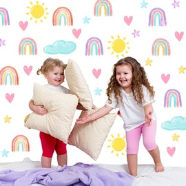 Rainbow Wall Decor Stickers 72 PCS Small Rainbow Wall Decal Watercolor Rainbow Heart Sun Star Wall Stickers for Girls Boys Baby Bedroom Nursery Wall Decor (Classic Style)