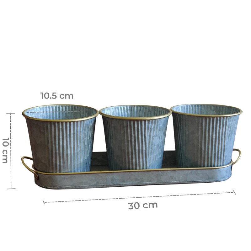 Dipamkar Set of 3 Galvanized Windowsill Herb Pots Metal Herb