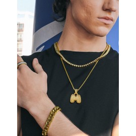 Richsteel Bling Letter m Gold Necklace Cubic Zirconia Bubble Initial Mens Hip Hop Jewellery