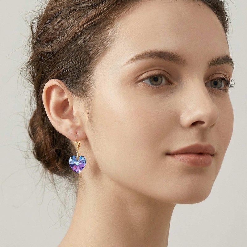 Austrian Crystal Heart Drop Leverback Earrings for Women Fashion Dangle