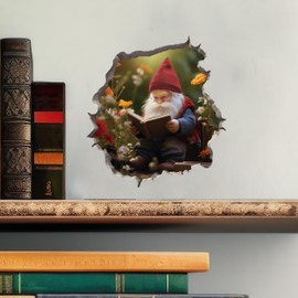 Reading Gnome in Mouse Hole Decal - Mouse Hole 3D Wall Sticker