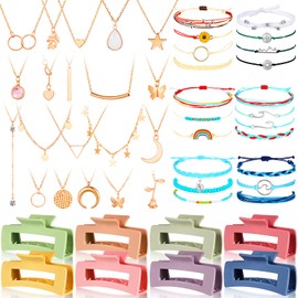 49 Pcs Surfer Wave String Friendship Bracelets Layered Choker Square Hair Clip Accessories for Women(Artsy)