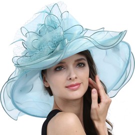 Original One Women's Organza Feather/Veil Tea Party Occasion Derby Event Church Dress Sun Hat (Turquoise)