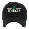 Irish Hooligan Cap St Patricks Embroidered Shamrock Dad Hat (Black)