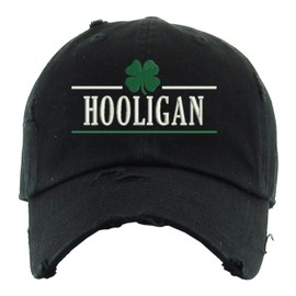 Irish Hooligan Cap St Patricks Embroidered Shamrock Dad Hat (Black)