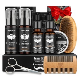 Upgraded Beard Shampoo Wash & Conditioner, Oil, Balm Softener Care Set Grooming kit, Perfect Valentine's Gifts for Men Him Boyfriend Dad, Best for Beard Rapid Growth and Thickening, Template Shaper