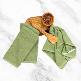 Dark Sage Green Kitchen Hand Dish Towels: Oversized 28" x 18",100% Cotton Cloth Soft Cleaning Drying Absorbent Textured Design, Set of 3 Multipurpose for Everyday Use (Dark Sage)