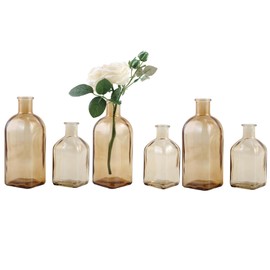GMWD Glass Flower Vase Set of 6 Yellow Clear Bud Vases, 14.5 Oz 8 Oz Apothecary Bottle Vases Decorative for Centerpieces Home Decoration Wedding Reception Table Decor