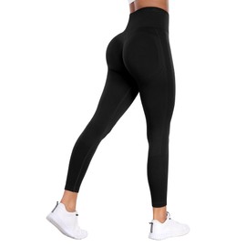 NORMOV Seamless Workout Butt Lifting Leggings - Booty Scrunch Gym Leggings for Women(Black,L)
