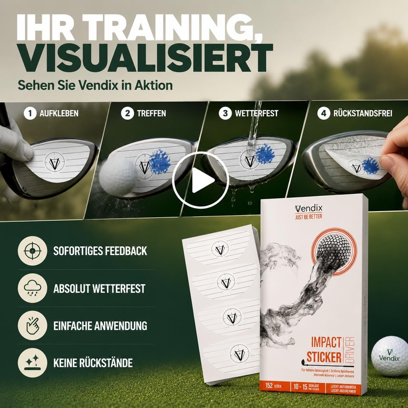 Vendix 152 x Golf Impact Stickers, Weatherproof Impact Tape for