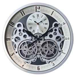 Hnycinj Industrial Wall Clock, Non-Ticking Vintage Moving Gear Battery Operated Original Antique Steampunk Decor Metal Clock for Living Room, Farmhouse, Home Kitchen (Silver-White, 18 Inch)