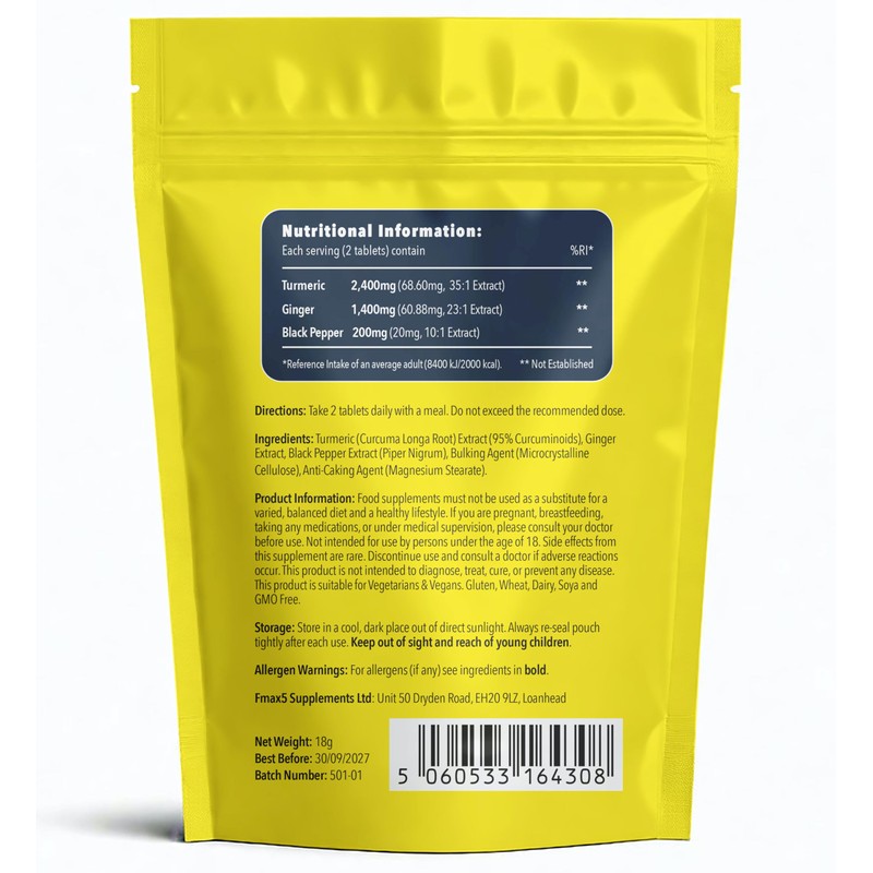 Turmeric Tablets 2400mg (per Serving) with Black Pepper & Ginger