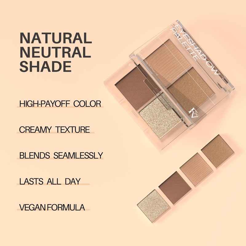 FV Natural Finish Eyeshadow Palette, 4 Matte & Metallic High