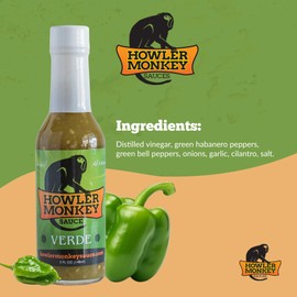 Howler Monkey Sauce Verde - Aji Chombo Inspired Hot Sauce - Gluten Free, No Carbs, Low Sodium - Traditional Panamanian Style - Livening Up Any Dish, Soups, or Marinades - 4-Pack 5oz Bottles
