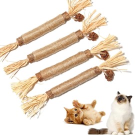 HUIQIHANG 4-Pack Natural Silvervine Cat Chew Sticks, Interactive Catnip Toys for Indoor Cats, Teeth Cleaning & Stress Relief, Kitten Teething Aid