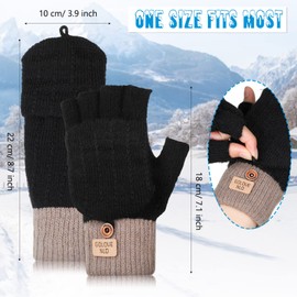 Neer 2 Pairs Women's Fingerless Gloves with Cap Half Finger Mittens Warm Winter Gloves, black