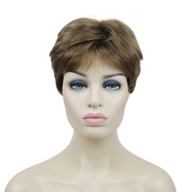 Lydell Short Straight Fluffy Layered Synthenic Wigs with Hair Bangs for Women Girls Light Reddish Golden Brown