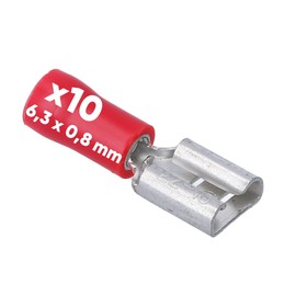 Kalitec FHR638 Blade Receptacles Red 6.3 x 0.8 mm Cable Connector 0.5 - 1.5 mm² Connector Partially Insulated Brass PVC Collar for Car and Industry Pack of 10