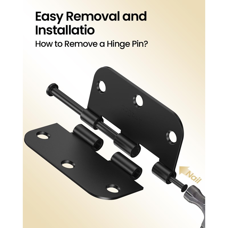 Black Door Hinges - 12 Pack 3.5 Inch Rounded with