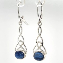 Amber America Blue Celtic KYANITE Earrings 925 STERLING SILVER Genuine Natural  Leverback #3