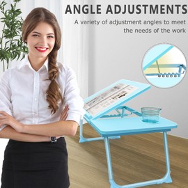 Laptop Desk for Bed Couch, Portable Lap Desk for Laptop, Foldable Bed Table Tray, Kids Lap Desks with Cup Holder, Laptop Stand for Bed, Bed Desk for Laptop and Writing (Blue)