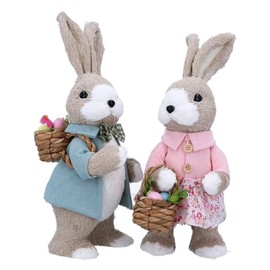 Gisela Graham Easter Bunny Couple Decorations with Baskets, Set of 2