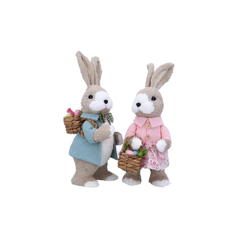Gisela Graham Easter Bunny Couple Decorations with Baskets, Set of