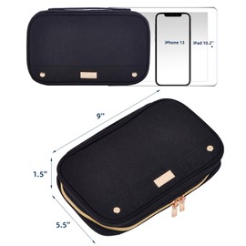 NISHEL Travel Jewelry Case, Holiday Organizer for Necklaces, Earrings, Rings, Bracelets, Watch, Black