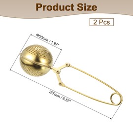 sourcing map 2 Pcs Snap Tea Ball Infuser with Handle, Loose Tea Steeper, Stainless Steel Tea Strainer for Brew Loose Leaf Tea, Gold