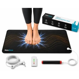 Tapete de puesta a tierra para pies, computadora y cama (16 x 29 pulgadas), tapete plegable con cable de 5 pies y bolígrafo probador, almohadilla lige