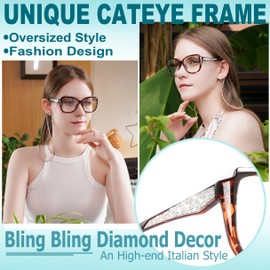 Yiwaeye Stylish Oprah Computer Glasses Blue Light Blocking, Retro Large Frame with Fashion Eyeglasses Chains for Women 2 Pack +0.0