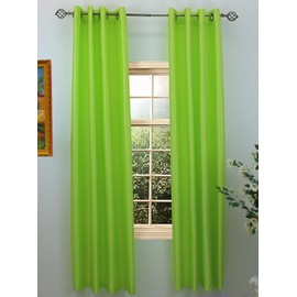 J&V TEXTILES 2 Panels Solid Grommet Semi Sheer Faux Silk Window Curtain Drapes Treatment in 84" Length (Lime Green)