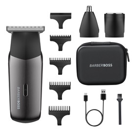 BarberBoss 3-in-1 Elektrorasierer für Herren, Reise-Trimmer-Set für Herren, Bart- und Haartrimmer, Nasen- und Ohrhaartrimmer, Mini-Folienscherkopf, Herrenpflege-Set mit 5 Führungskämmen, QR-2211