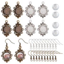 SUNNYCLUE 1 Box 120Pcs DIY 20 Pairs Cabochon Earring Blanks Vintage Antique Bronze Silver Earrings Making Kit 12mm Glass Cabochon Earring Bezel Trays Setting Earring Hooks for Jewelry Making Kits