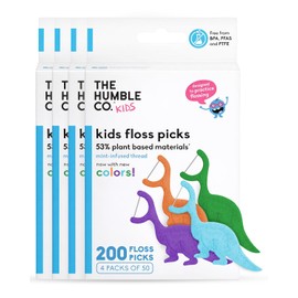 The Humble Co. Palillos de hilo dental Humble Co para niños (200 unidades): palillos de hilo dental con forma de dinosaurio fáciles de sujetar para encías sanas - Hilo dental de origen vegetal