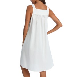 YOZLY Cotton Nightgowns for Women Sleeveless Tank Night Gown Sleepwear with Pockets, A-White, Large