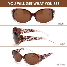 LVIOE Polarized Oversized Sunglasses for Women, Rhinestone Ladies Sunglasses with UV400 Protection