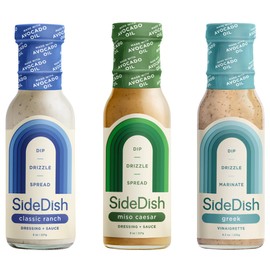 SideDish Healthy Dressing Variety Pack - Classic Ranch, Miso Caesar, Greek Vinaigrette - Seed Oil, Gluten & Dairy Free Salad Dressing w/Avocado Oil - Refined Sugar Free Umami Sauce for Dinner Recipes