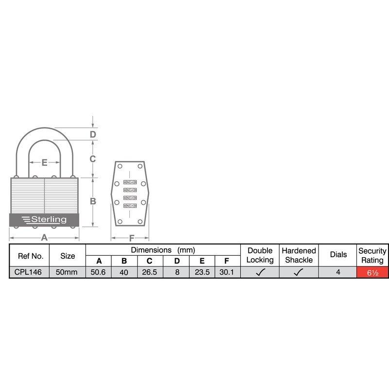 Sterling CPL146 Combination Padlock, 46mm