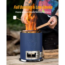 YEFU Tabletop Fire Pit 9.7 x 7.1 in, Flame Intensity Control Camping Stove for Outdoor & Patio, Fueled by Pellets or Wood, Safe Burning Table Top Firepit, with Travel Bag & 2 Mini Sticks, Blue