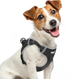 PUPTECK No Pull Dog Harness Small Sized Dog, Adjustable Reflective Escape Proof Easy Control, Comfortable Soft Padded Step in Pet Vest Harness, Black, S