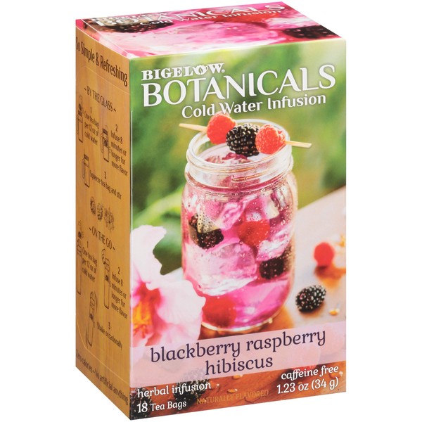 Bigelow Botanicals Cold Water Infusion Blackberry Raspberry, Herbal, Caffeine Free, 18 Count (Pack of 6), 108 Total Tea Bags