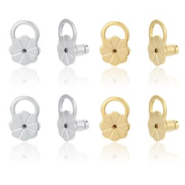 Yeomju 8 Pairs of Earring Clasps, Hypoallergenic Stud Clasps in Flower Shape, Stainless Steel Earring Lifter, Adjustable Earring Stopper for Heavy Earrings, Replacement