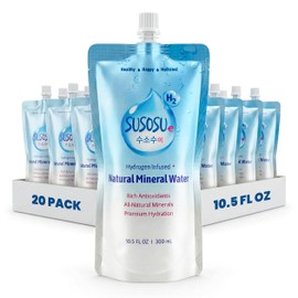 Susosu Water - Hydrogen Infused Natural Mineral Water from South Korea, Crisp Taste, Supports Daily Hydration, BPA Free Aluminum Pouch (10.5 fl oz, 20 Pack)
