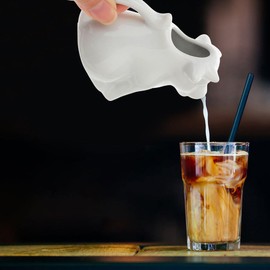 STOBAZA 2 Ceramic Pitchers For Cream Cow Figures Gravy Boat Animal Shape Milk Jug Cup Coffee Syrup Server Sauce Bowl For Salad Tea Milk Pourer, 7X8X4CM, White