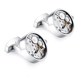 HONEY BEAR Cufflinks for Mens - Vintage Watch Movement Steampunk Rotatable Silver