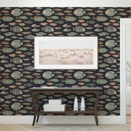 Tempaper Black Marine Fish Removable Peel and Stick Wallpaper, 20.5 in X 16.5 ft, Made in The USA