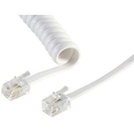 1aTTack.de 1x 4 m Telephone Cable RJ10 (also called RJ9, RJ22) Plug Earpiece Spiral Cable Telephone Plug RJ10 Cable Landline Telephone Handset Telephone Cable White